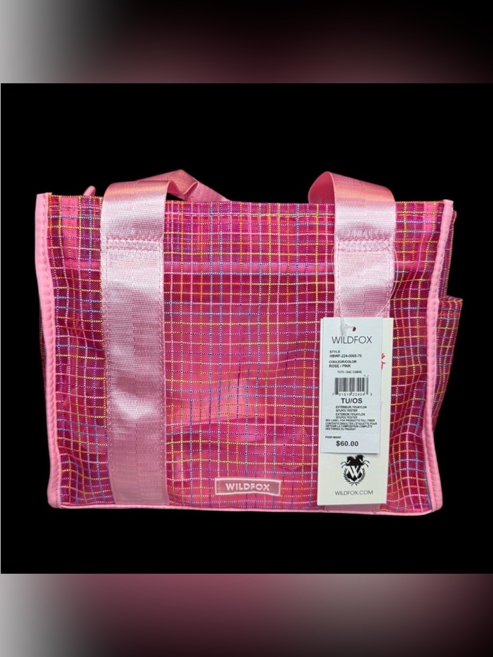 Wildfox Mesh Tote w/crossbody strap in vibrant plaid color nwt
